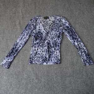 Carina Leopard Print Blouse Top Knotted V Neck‎ Long Sleeve Womens Small